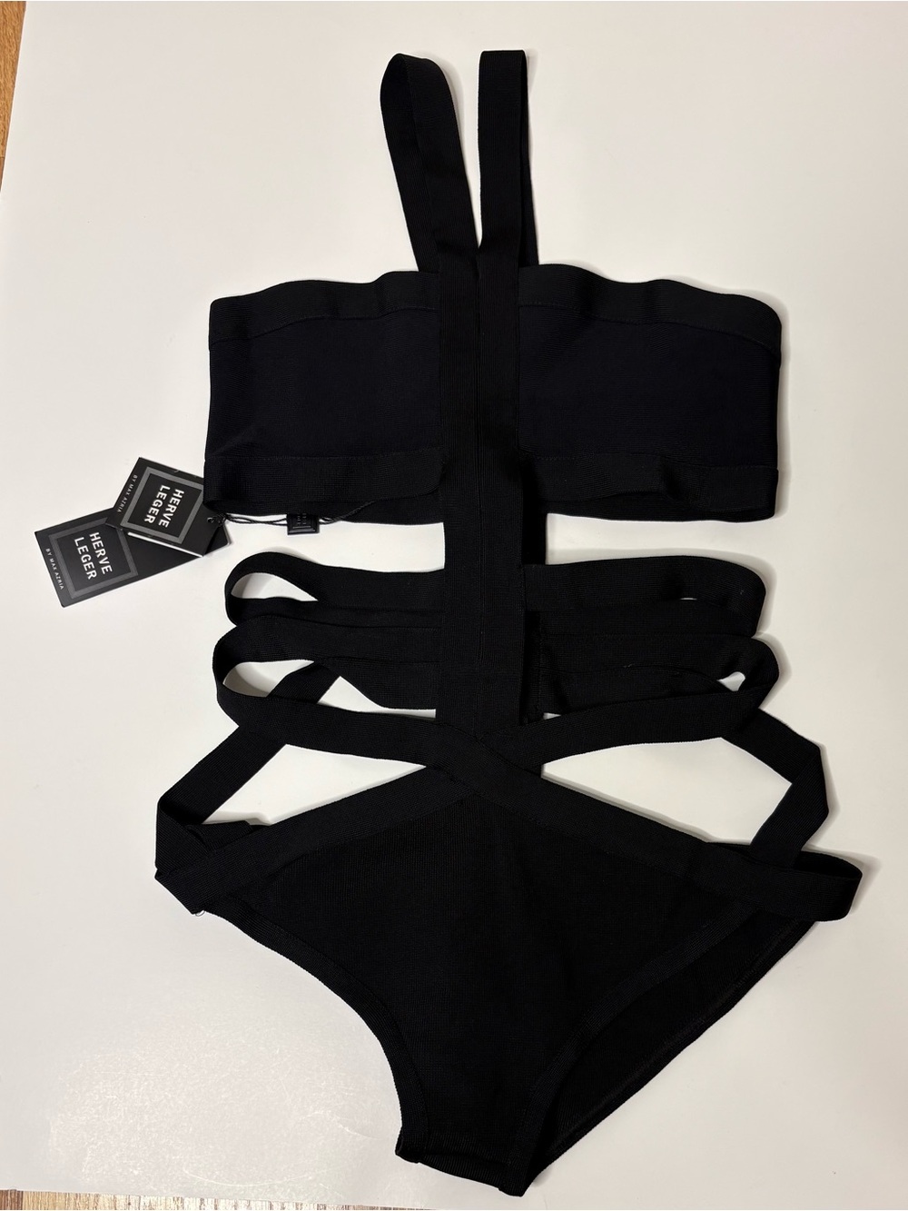 Herve Leger Black Strappy Swim One-Piece